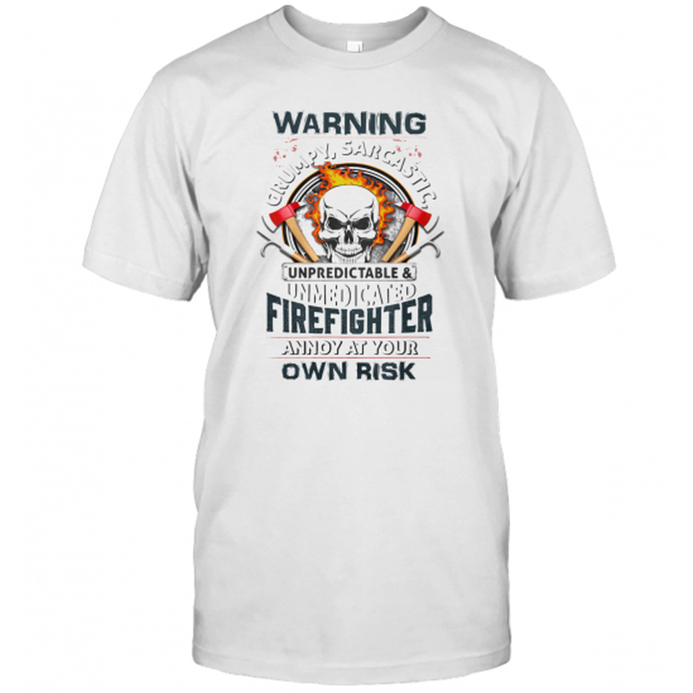 Grumpy Sarcastic Firefighter Skull Graphic Unisex Retro T-Shirt